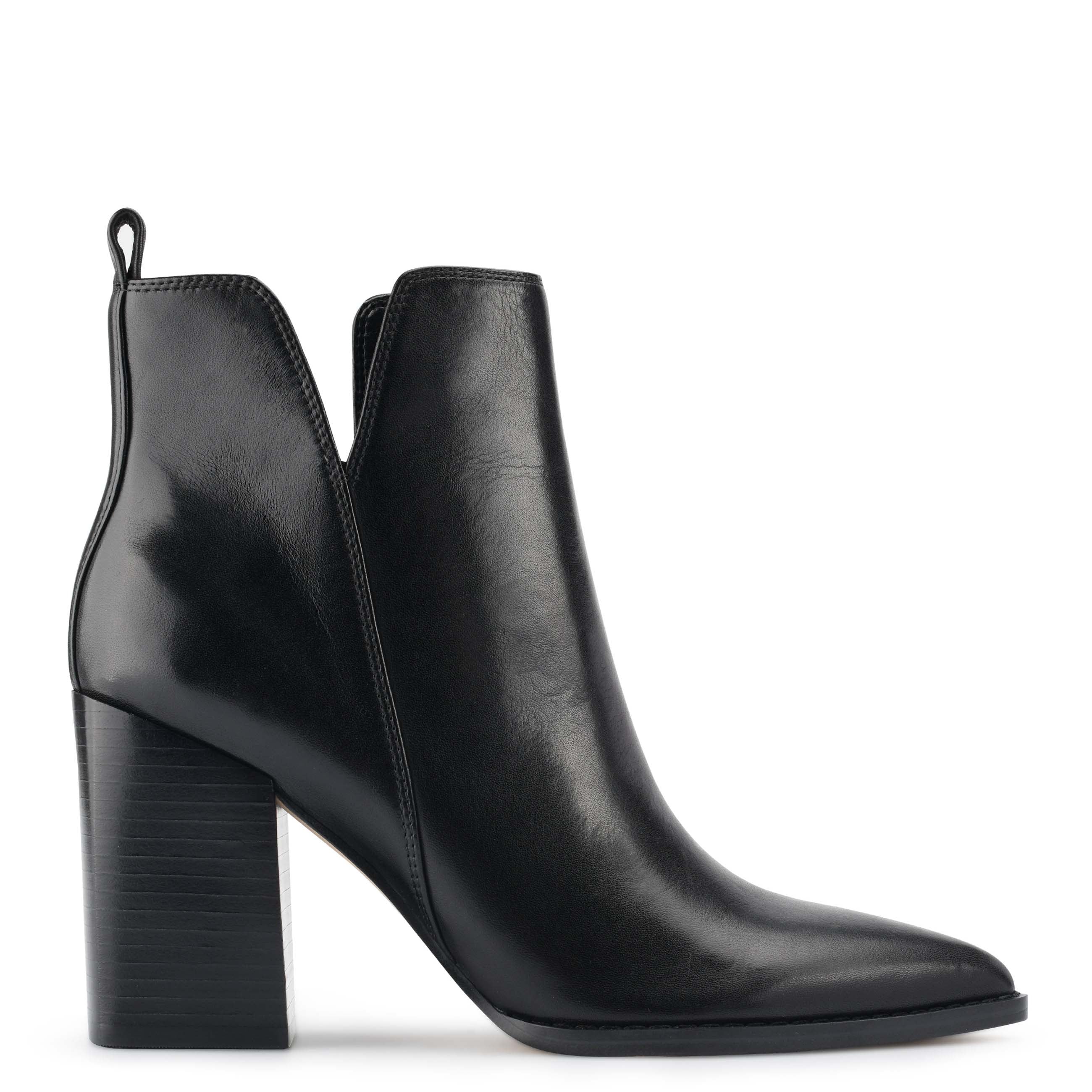 Birds Block Heel Leather Booties